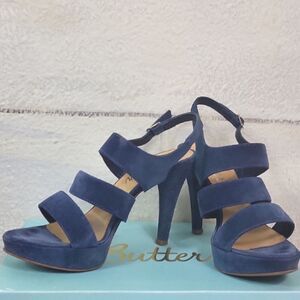 Sale 🔥 Butter Women's Navy Suede Strappy Heels. Size 8